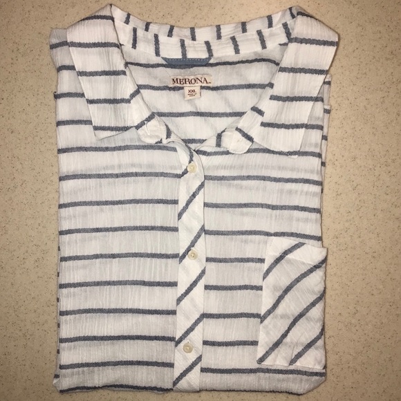🌴3/$20 Merona Seersucker Button Down Top white B… - Picture 7 of 8